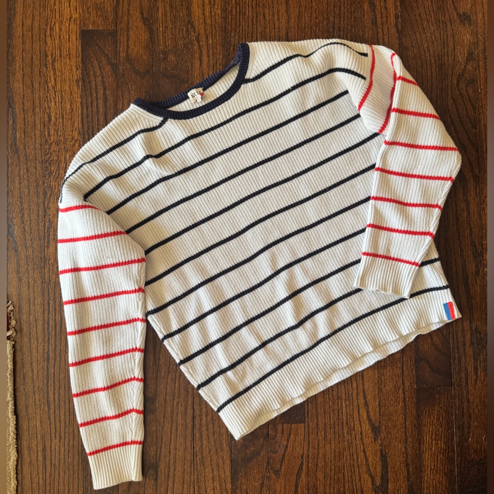 KULE Cream Sweater with Navy and Red Stripes
